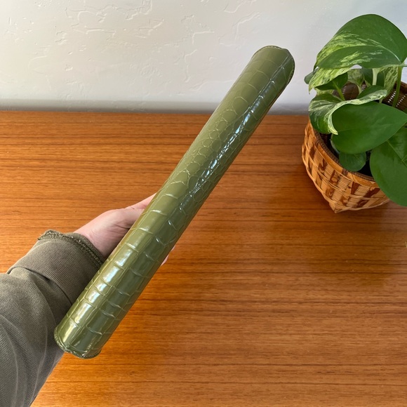 Vintage Green Crocodile and Brown Suede Clutch Purse Faux Leather Handbag - Picture 4 of 8